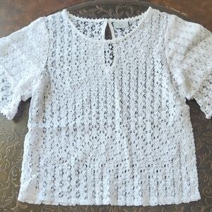 Elegant White Lace Top Sz Sm
